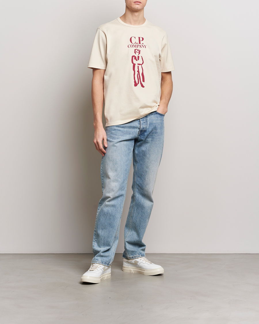 Herre | T-Shirts | C.P. Company | Mercerized Heavy Cotton Logo T-Shirt Ecru