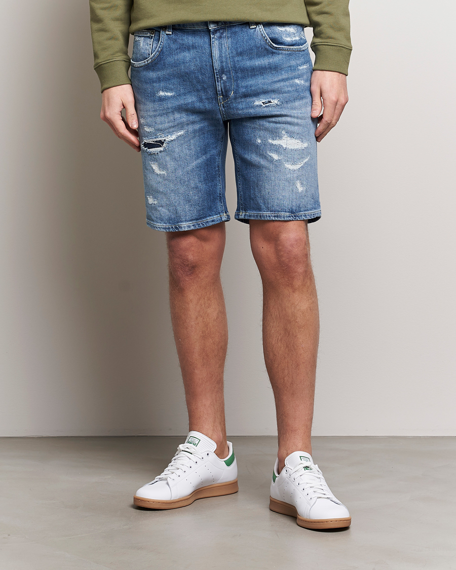 Herr |  | Dondup | Derek Destroyed Denim Shorts Medium Blue