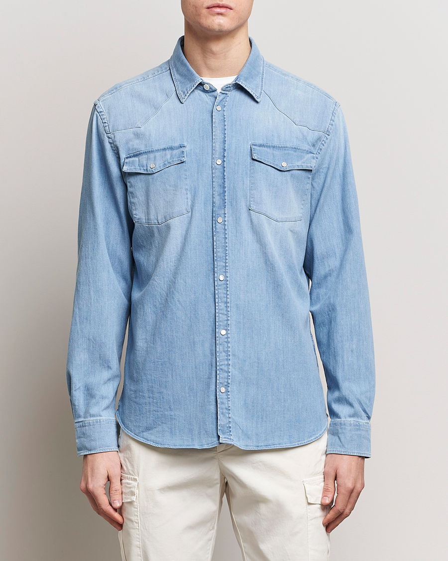 Herre | Skjorter | Dondup | Slim Fit Pocket Denim Shirt Light Blue