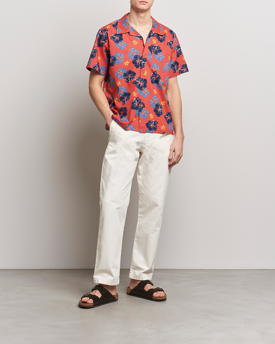 Herre | Skjorter | Nudie Jeans | Arthur Printed Flower Short Sleeve Shirt Red