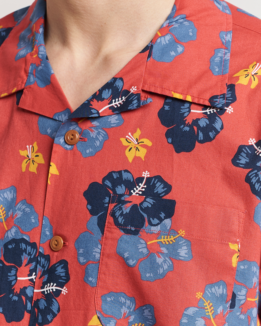 Herre | Skjorter | Nudie Jeans | Arthur Printed Flower Short Sleeve Shirt Red