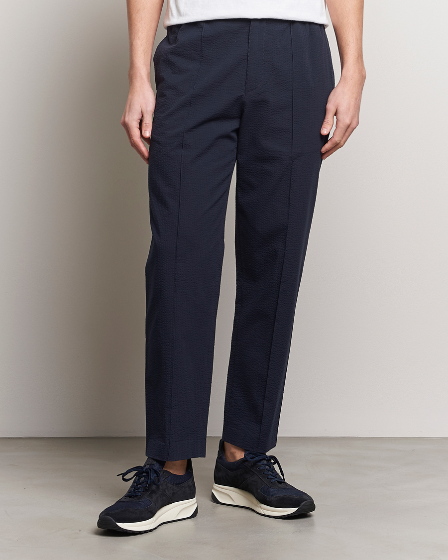 Herre | Klær | A.P.C. | Joaquin Seersucker Drawstring Trousers Dark Navy