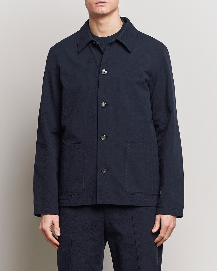 Herre | Avdelinger | A.P.C. | Brest Seersucker Overshirt Dark Navy