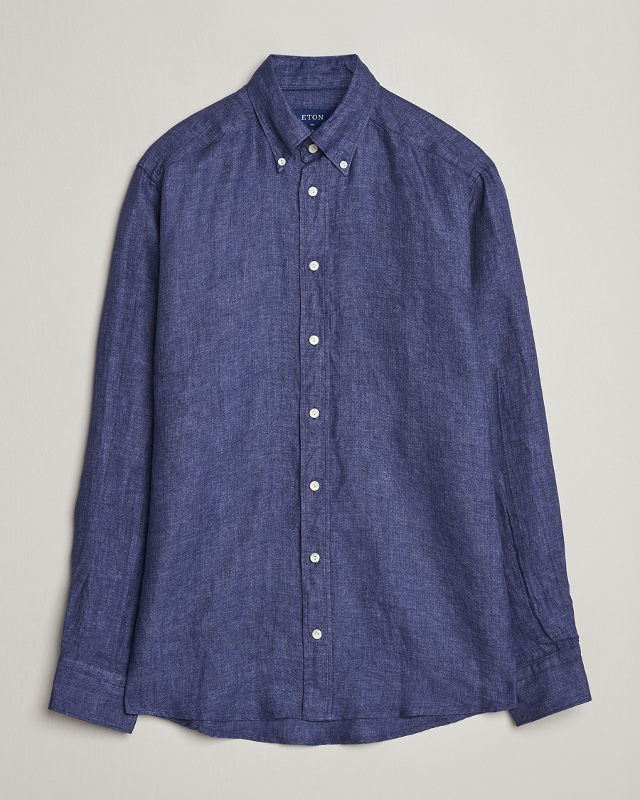 Herre | Skjorter | Eton | Slim Fit Linen Button Down Shirt Navy Blue