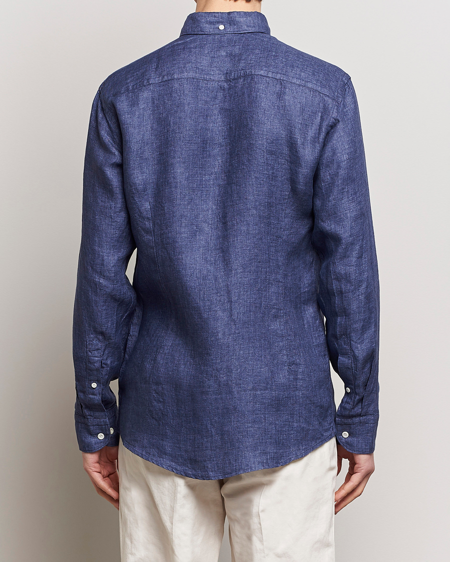 Herre | Skjorter | Eton | Slim Fit Linen Button Down Shirt Navy Blue
