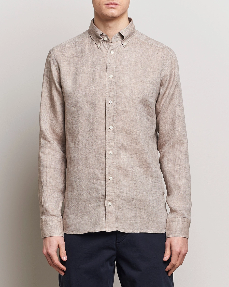Herre | Eton | Eton | Slim Fit Linen Button Down Shirt Brown