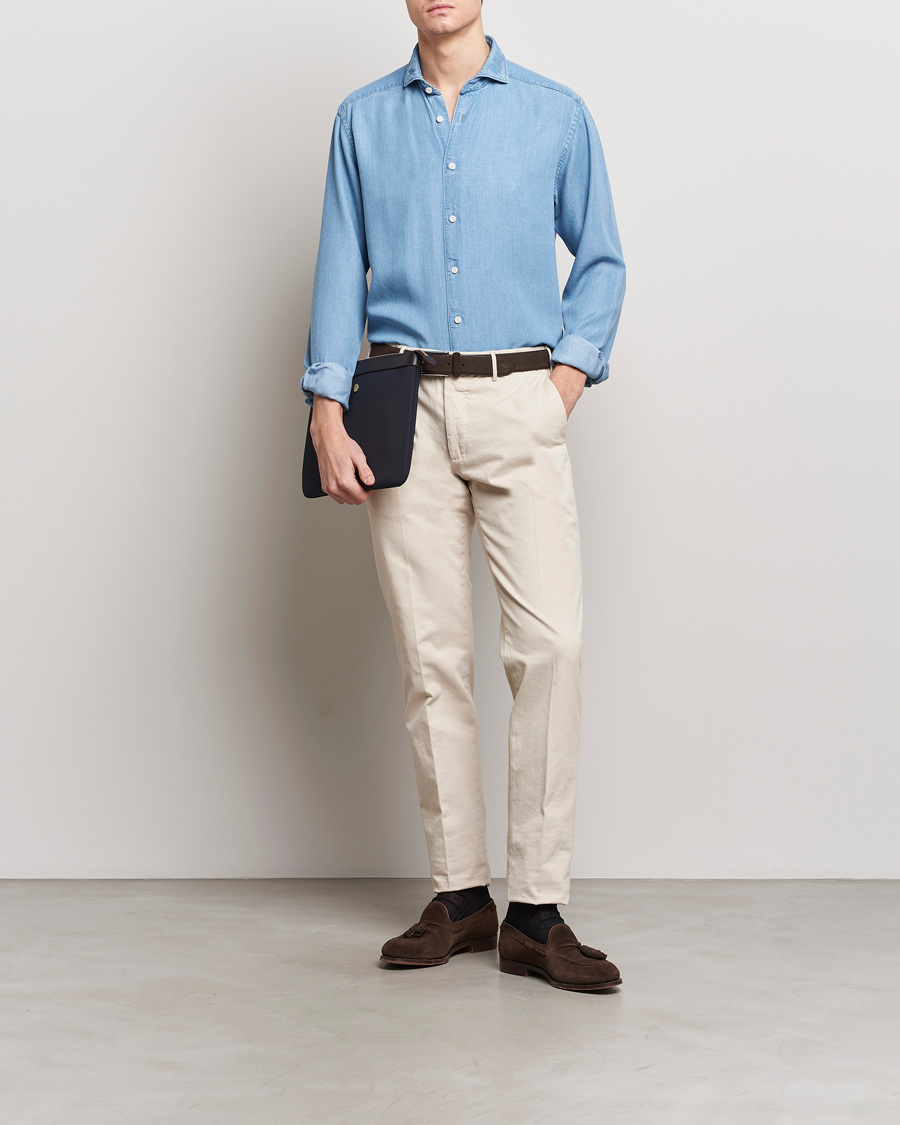 Herre | Skjorter | Eton | Slim Fit Denim Tencel Shirt Blue