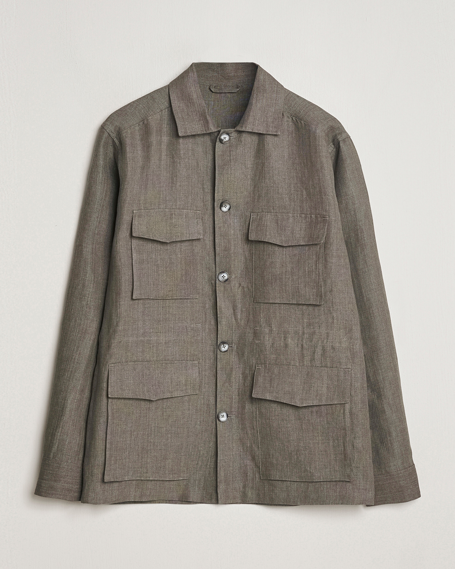 Herre | Jakker | Eton | Heavy Linen Drawstring Field Jacket Dark Green