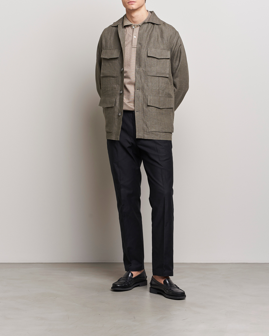 Herre | Jakker | Eton | Heavy Linen Drawstring Field Jacket Dark Green