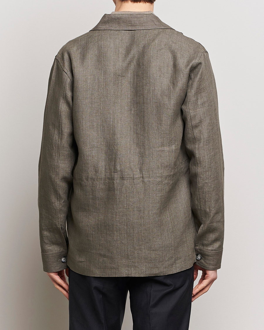 Herre | Jakker | Eton | Heavy Linen Drawstring Field Jacket Dark Green