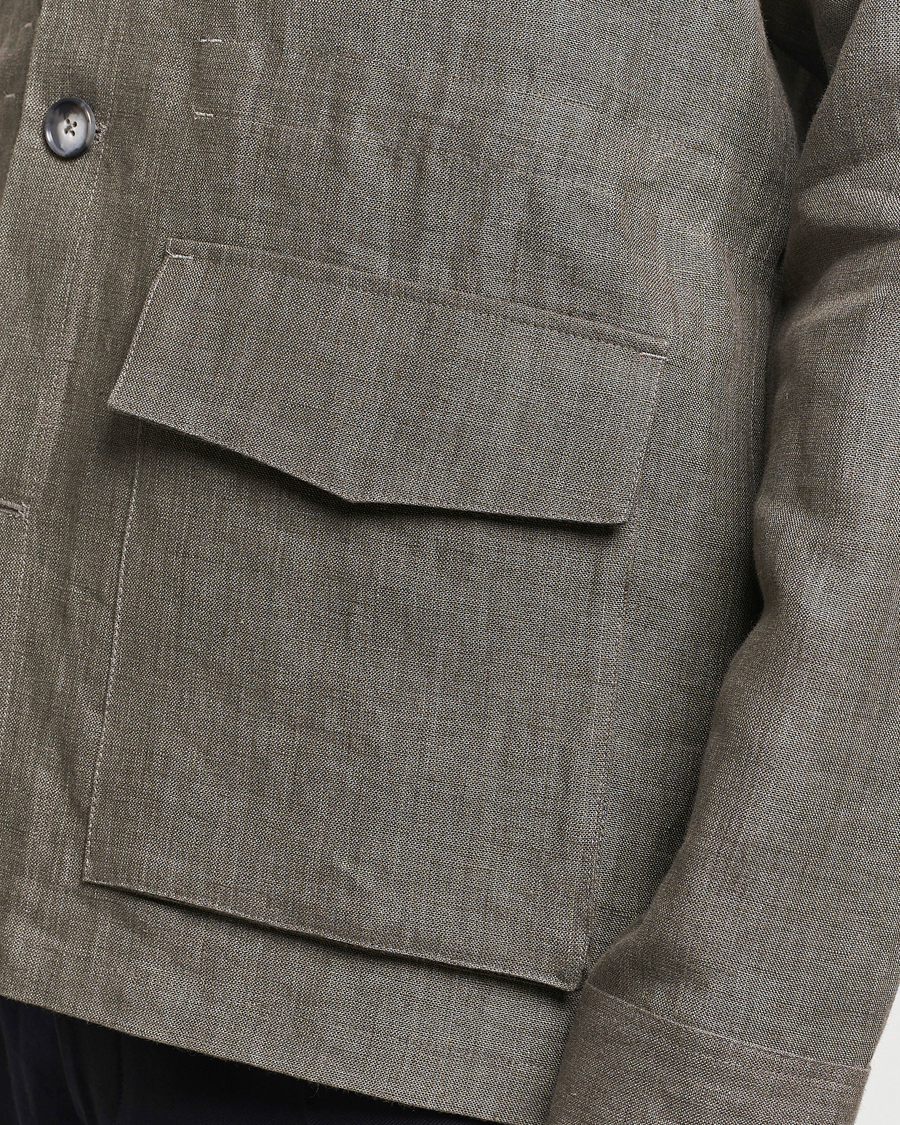 Herre | Jakker | Eton | Heavy Linen Drawstring Field Jacket Dark Green
