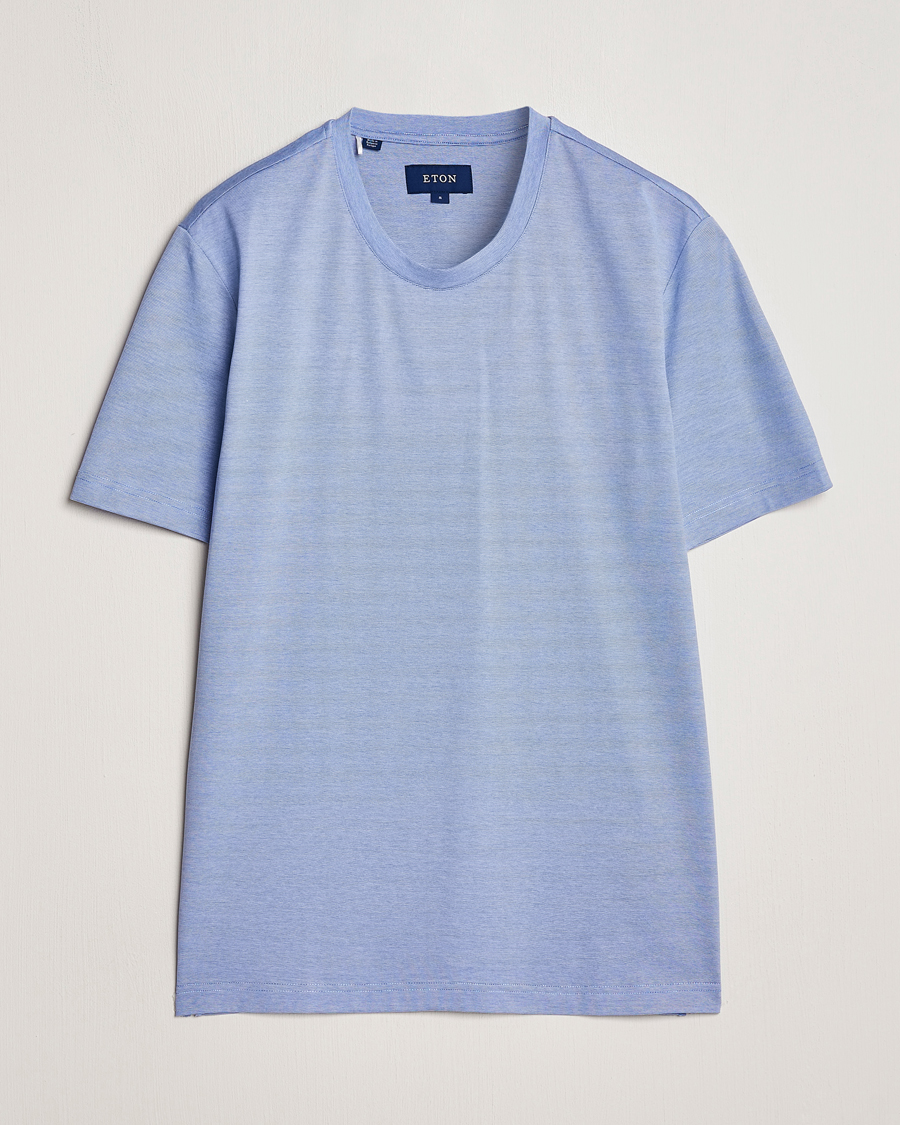 Herre | T-Shirts | Eton | Mercerized Jersey Crew Neck T-Shirt Mid Blue