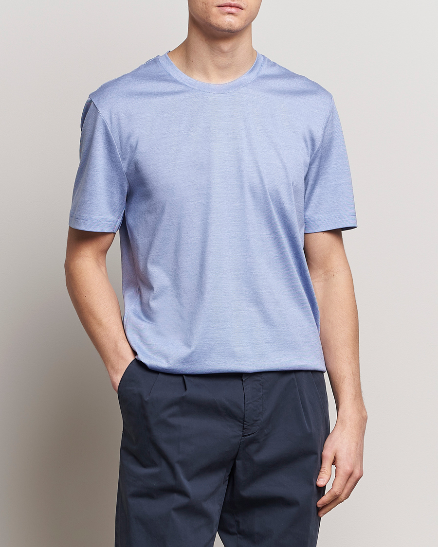 Herre | Kortermede t-shirts | Eton | Mercerized Jersey Crew Neck T-Shirt Mid Blue