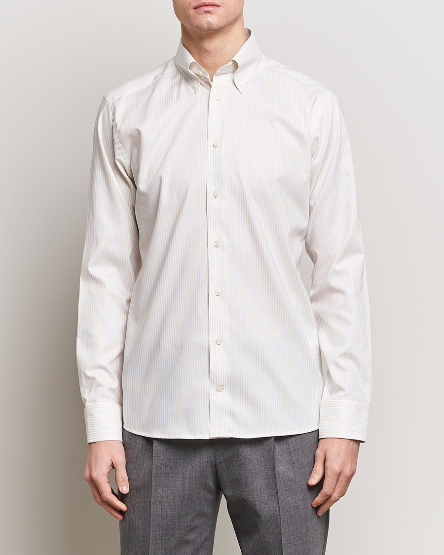 Herre | Skjorter | Eton | Slim Fit Bengal Striped Oxford Shirt Beige/White