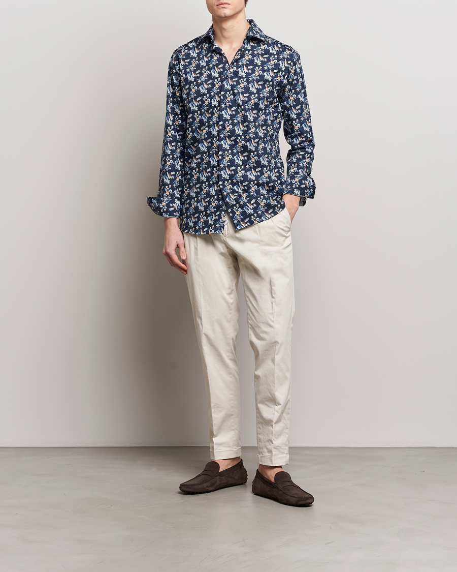 Herre | Businesskjorter | Eton | Slim Fit Twill Printed Flower Shirt Navy Blue