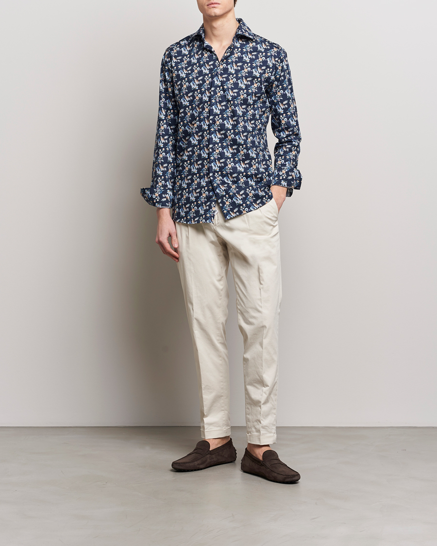 Herre | Eton | Eton | Slim Fit Twill Printed Flower Shirt Navy Blue