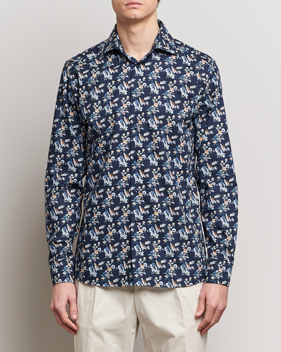 Herre | Klær | Eton | Slim Fit Twill Printed Flower Shirt Navy Blue