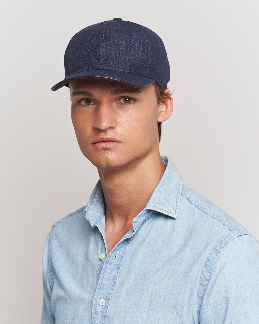 Herre | Assesoarer | Eton | Solid Linen Cap Navy Blue