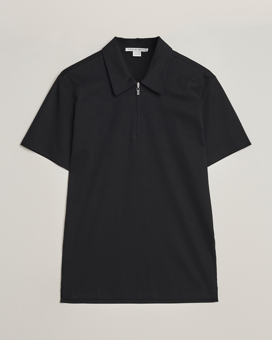 Herre | Pikéer | Tiger of Sweden | Laron Mercerized Cotton Half Zip Polo Black