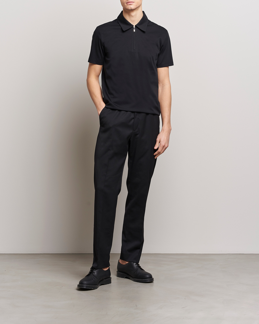 Herre | Pikéer | Tiger of Sweden | Laron Mercerized Cotton Half Zip Polo Black