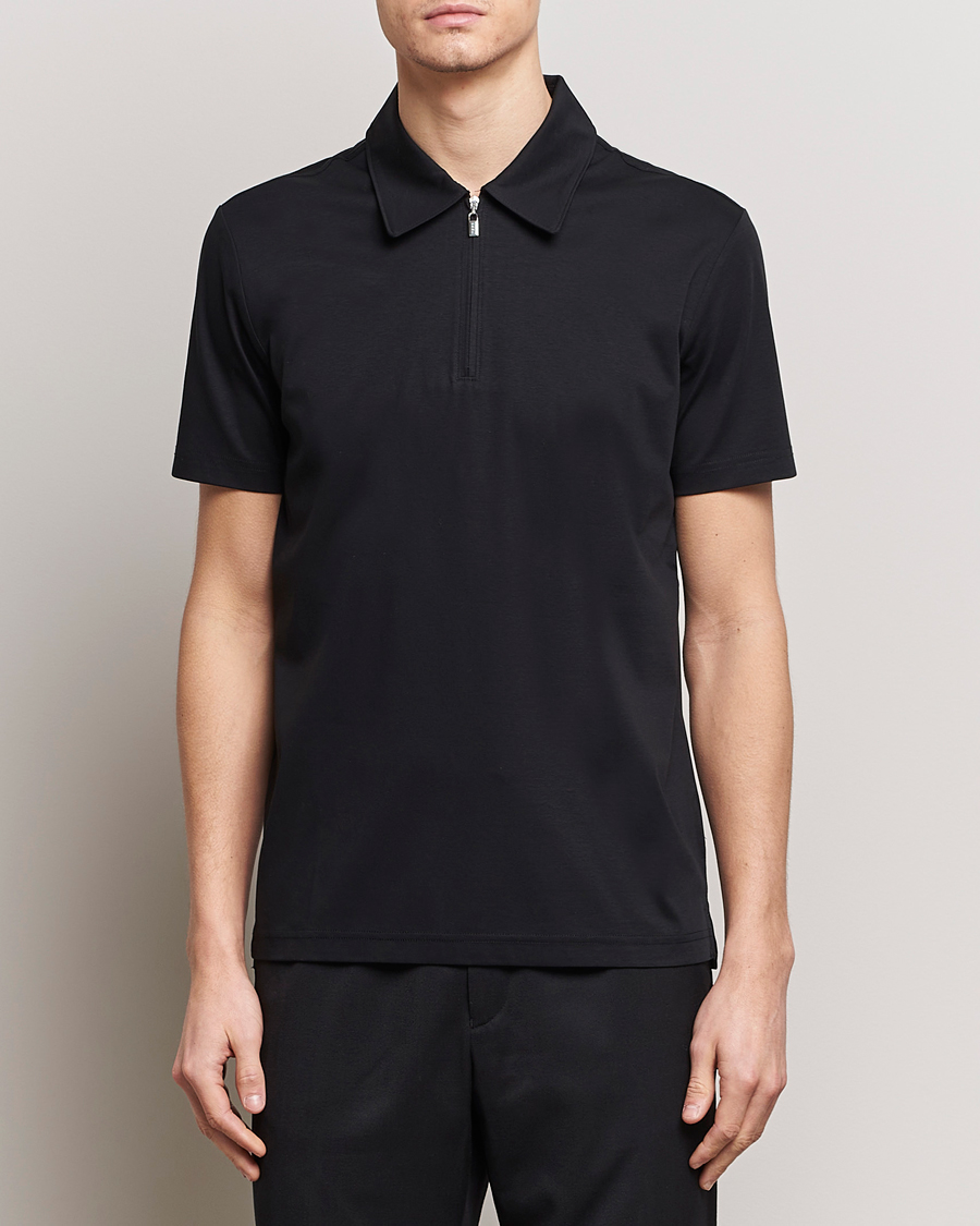 Herre | Tiger of Sweden | Tiger of Sweden | Laron Mercerized Cotton Half Zip Polo Black