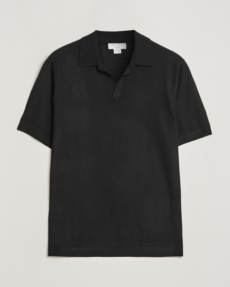 Herre | Pikéer | Tiger of Sweden | Beker Knitted Merino Open Collar Polo Black
