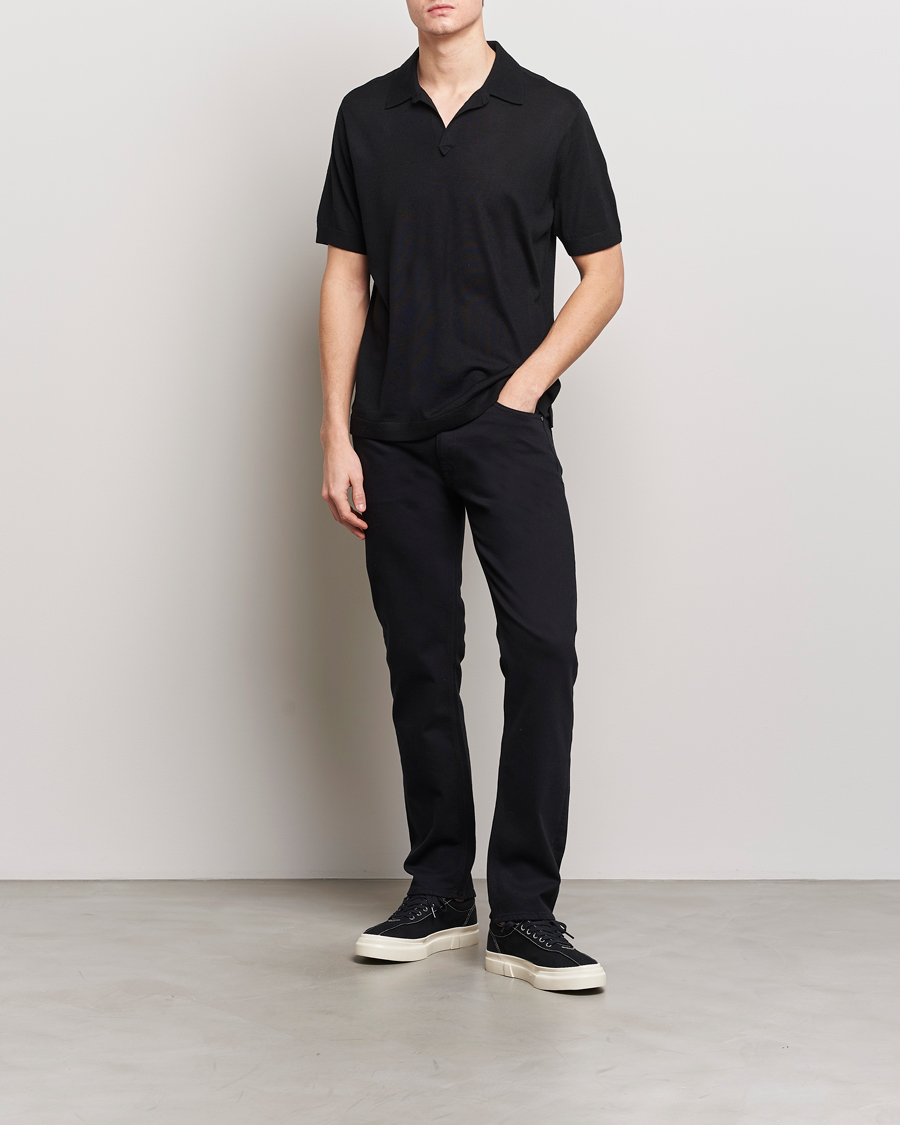 Herre | Pikéer | Tiger of Sweden | Beker Knitted Merino Open Collar Polo Black