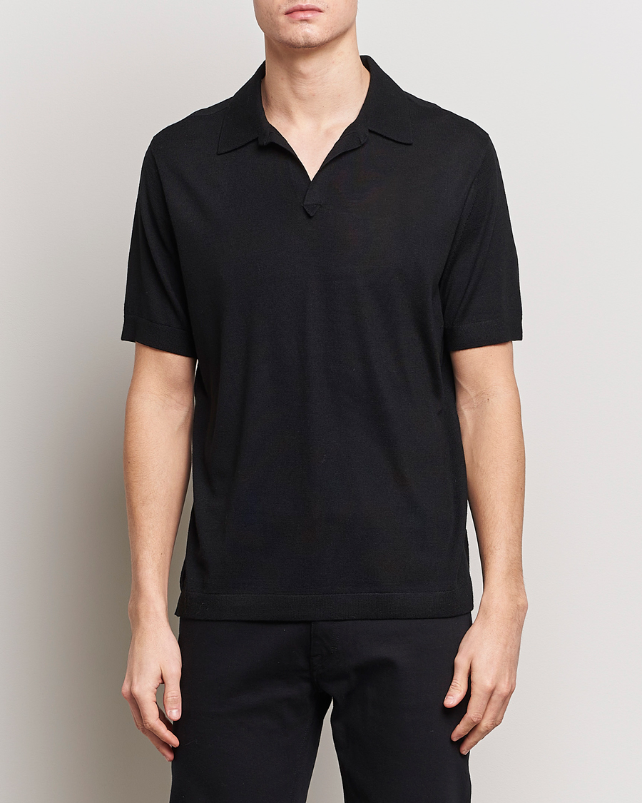 Herre | Business & Beyond | Tiger of Sweden | Beker Knitted Merino Open Collar Polo Black