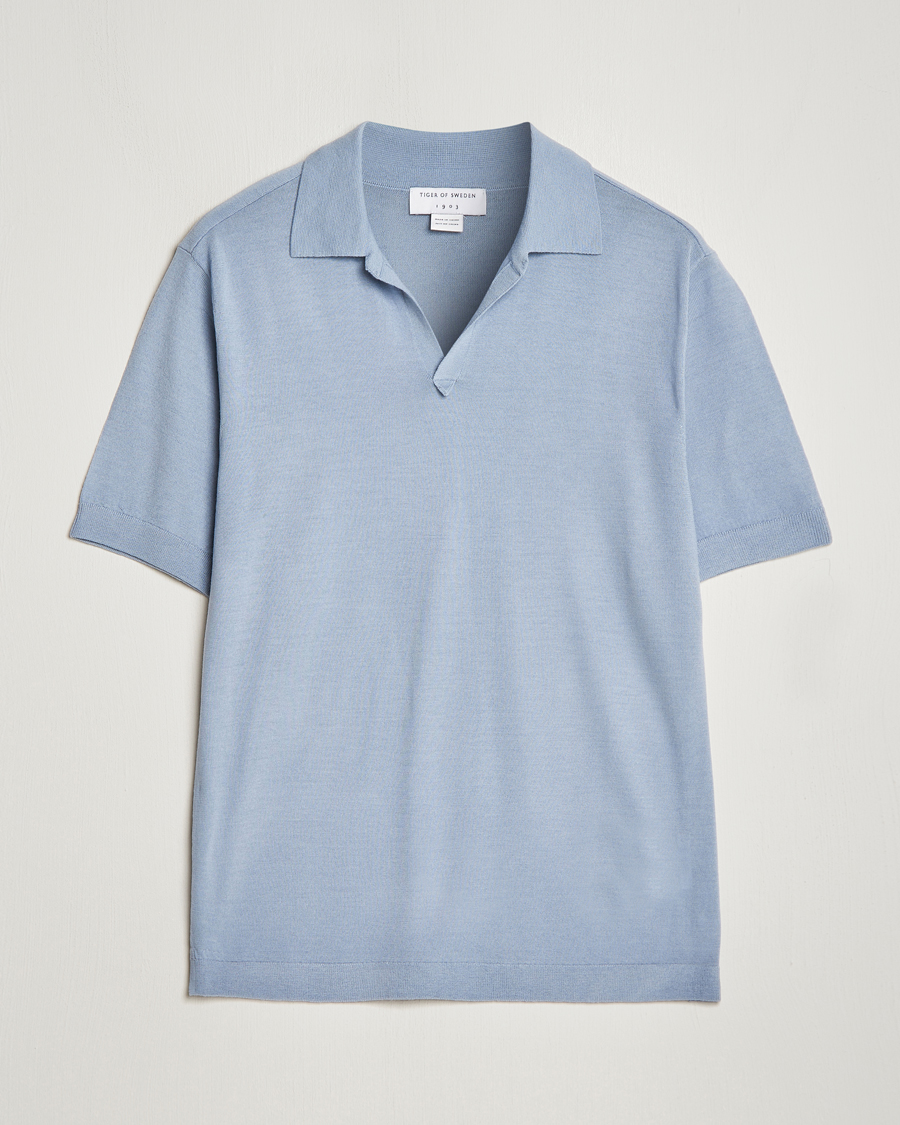 Herre | Pikéer | Tiger of Sweden | Beker Knitted Merino Open Collar Polo Polar Blue
