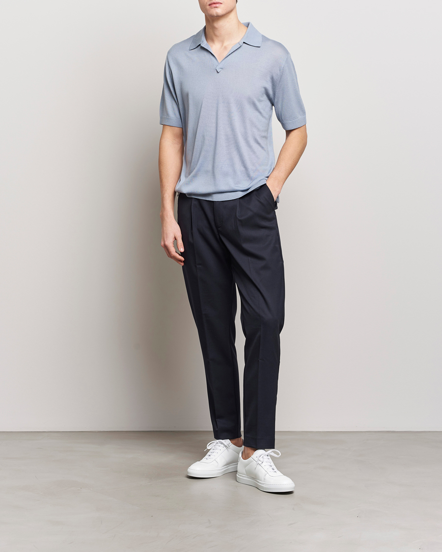 Herre |  | Tiger of Sweden | Beker Knitted Merino Open Collar Polo Polar Blue