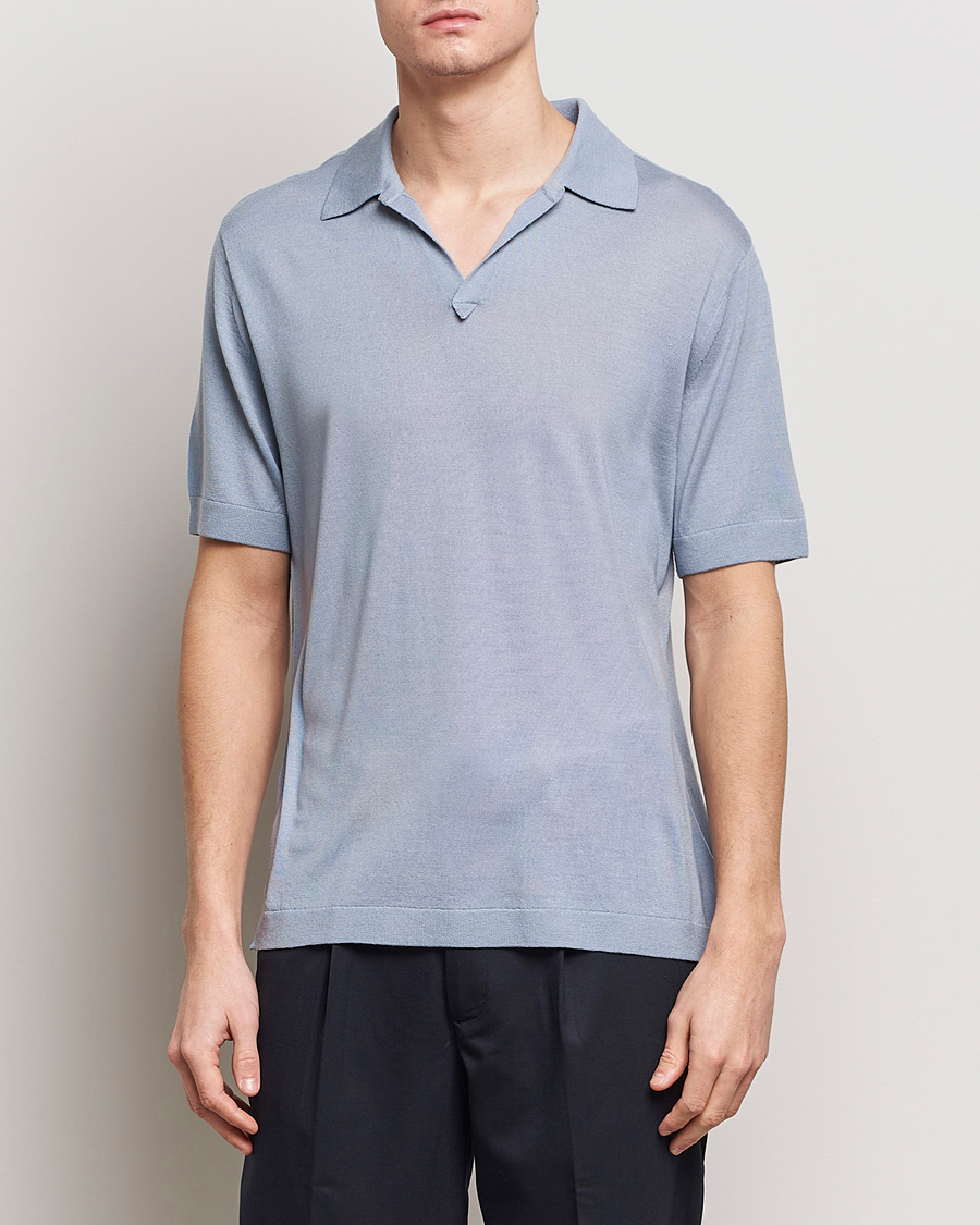 Herre | Tøj | Tiger of Sweden | Beker Knitted Merino Open Collar Polo Polar Blue