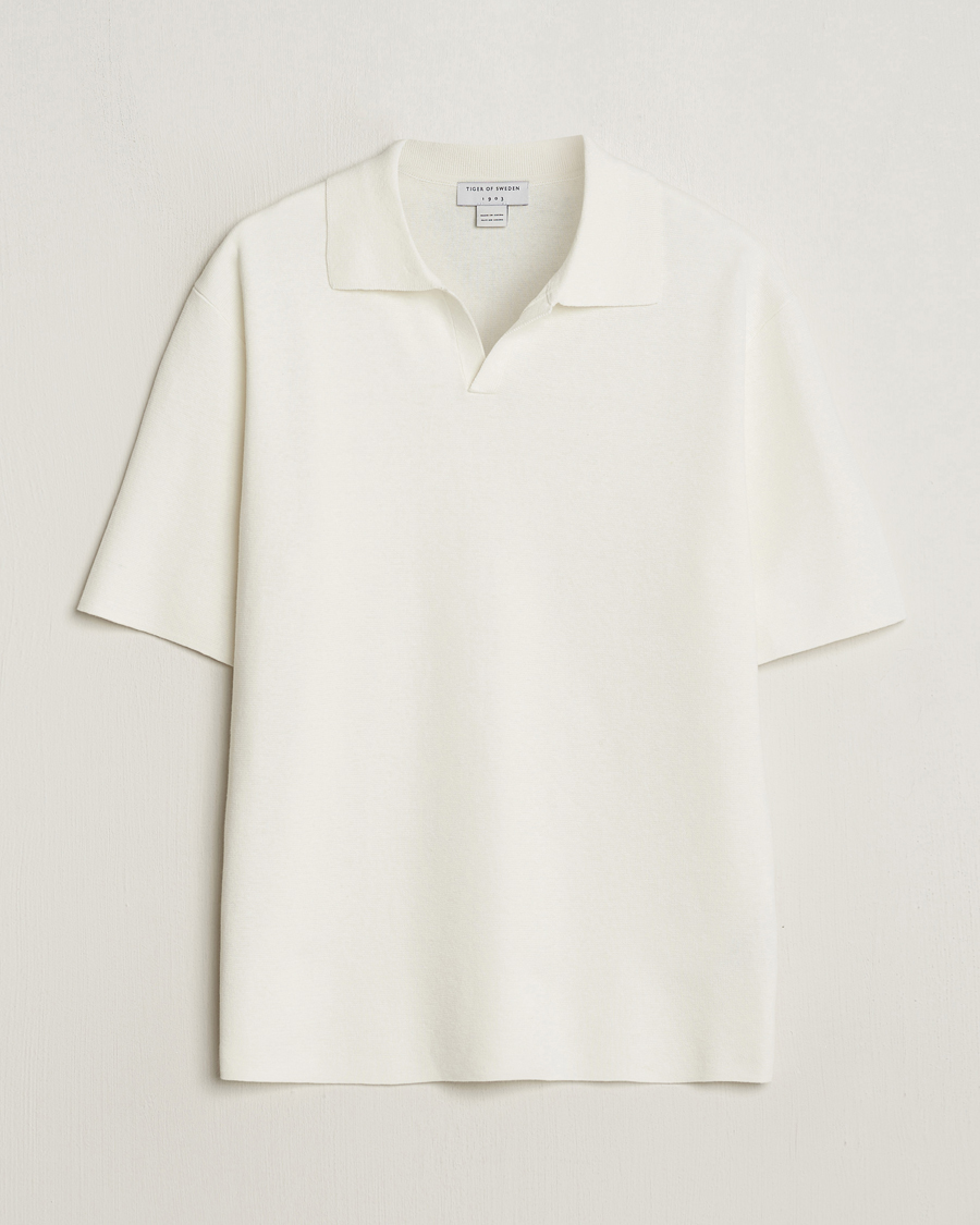Herre | Pikéer | Tiger of Sweden | Maelon Linen/Cotton Knitted Polo Summer Snow