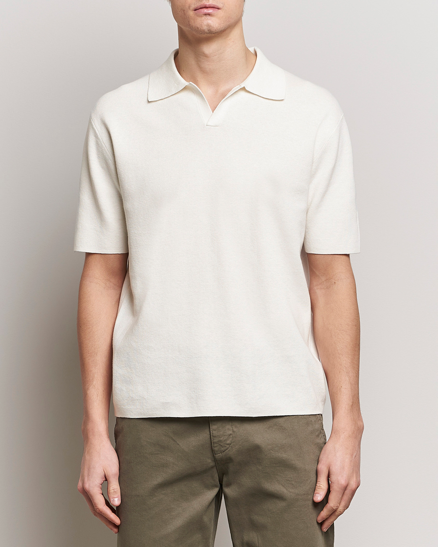 Herre | Kortermet piké | Tiger of Sweden | Maelon Linen/Cotton Knitted Polo Summer Snow