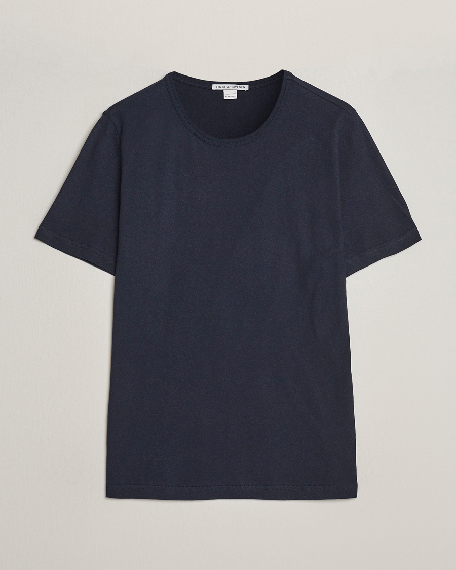Herre | T-Shirts | Tiger of Sweden | Olaf Cotton/Linen Crew Neck T-Shirt Light Ink