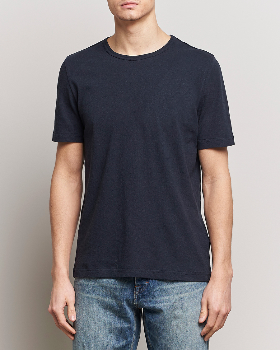 Herr | T-Shirts | Tiger of Sweden | Olaf Cotton/Linen Crew Neck T-Shirt Light Ink