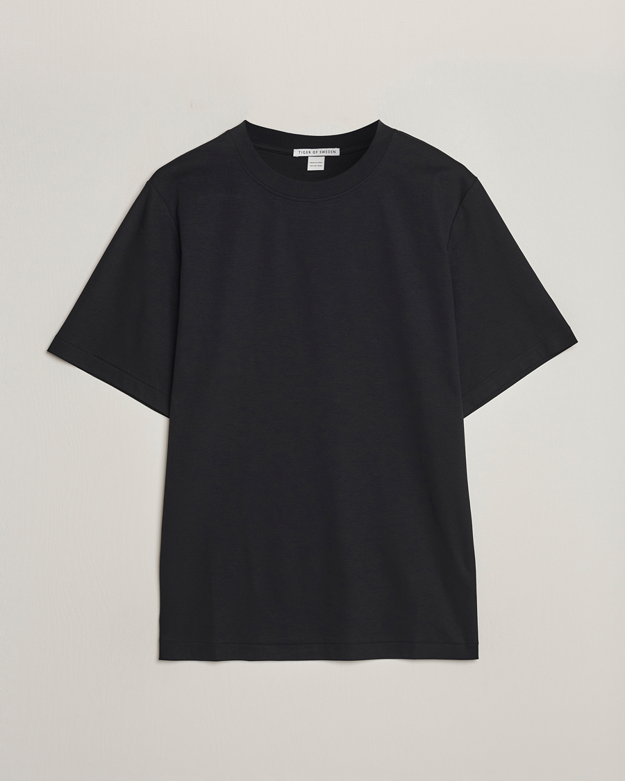 Herre | T-Shirts | Tiger of Sweden | Mercerized Cotton Crew Neck T-Shirt Black