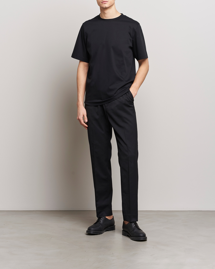 Herre | T-Shirts | Tiger of Sweden | Mercerized Cotton Crew Neck T-Shirt Black