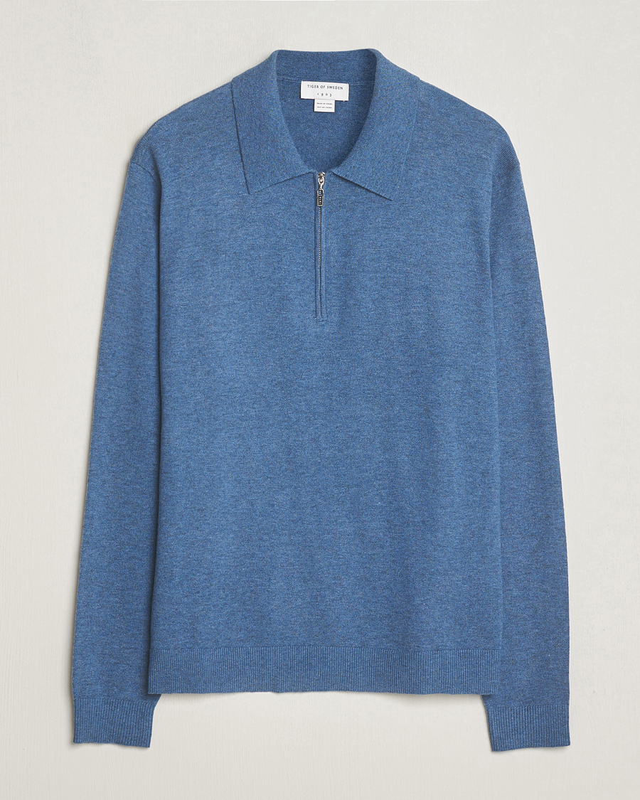 Herre | Gensere | Tiger of Sweden | Orbit Wool/Cotton Half Zip Thunder Blue