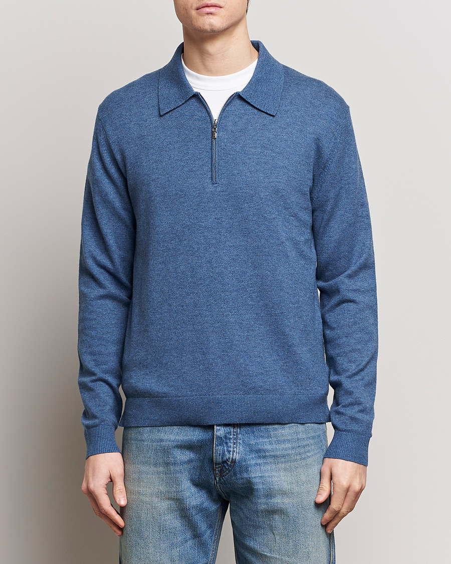 Herre | Trøjer | Tiger of Sweden | Orbit Wool/Cotton Half Zip Thunder Blue