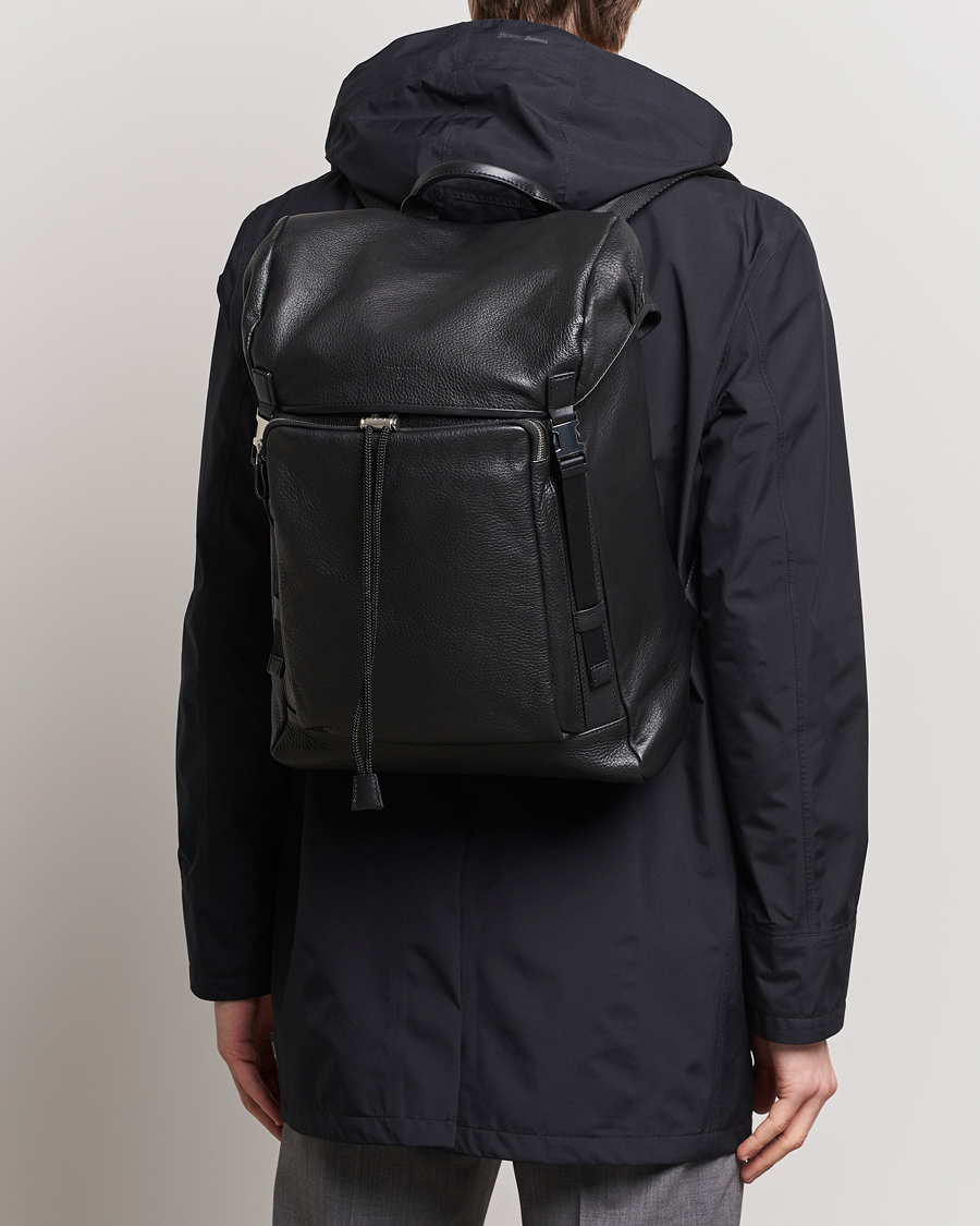 Herre | Ryggsekker | Tiger of Sweden | Baha Grained Leather Backpack Black