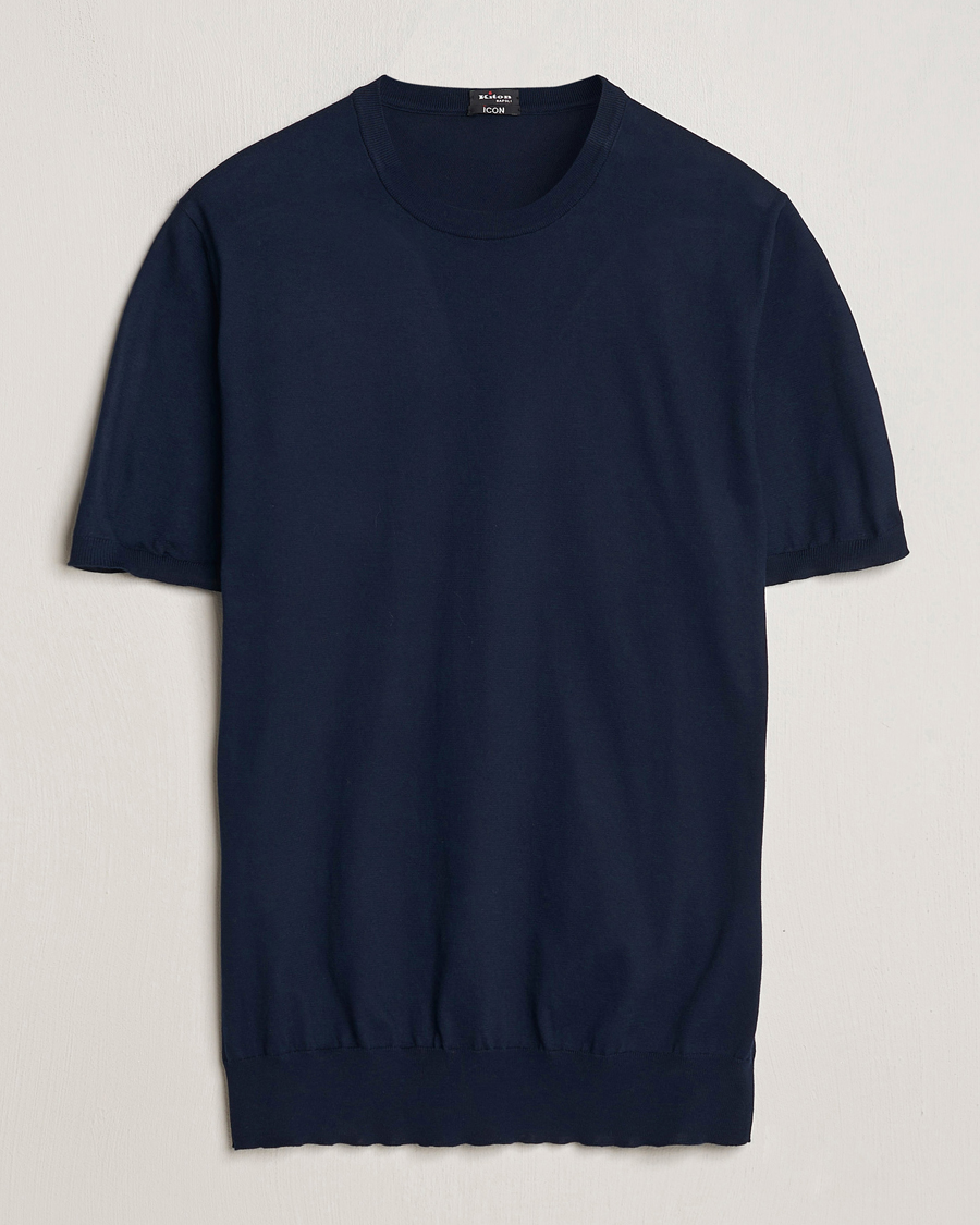 Herre | T-Shirts | Kiton | Sea Island Cotton Knit T-Shirt Navy