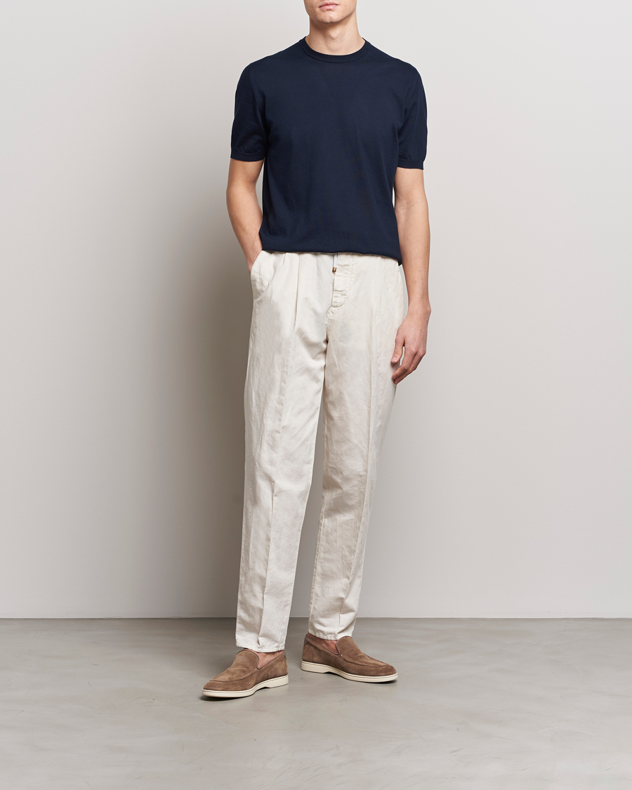 Herre | T-Shirts | Kiton | Sea Island Cotton Knit T-Shirt Navy