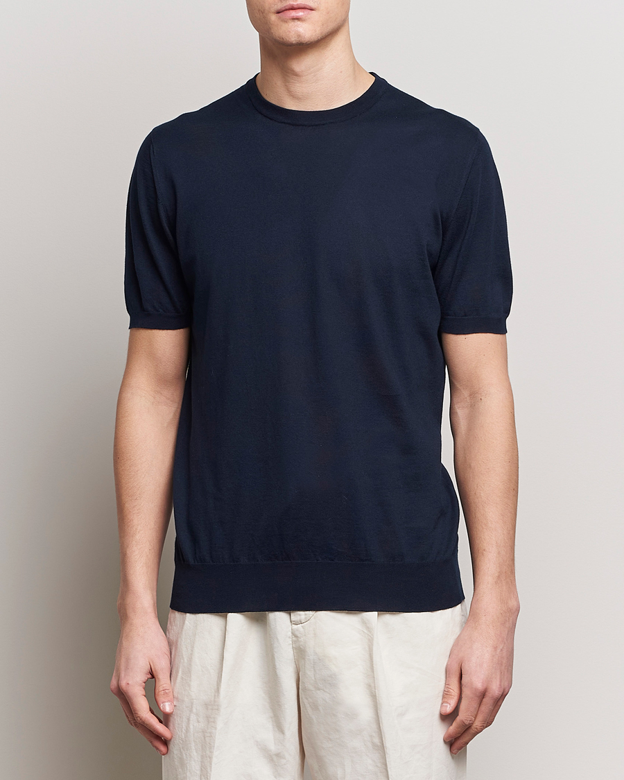 Herre | Kortermede t-shirts | Kiton | Sea Island Cotton Knit T-Shirt Navy
