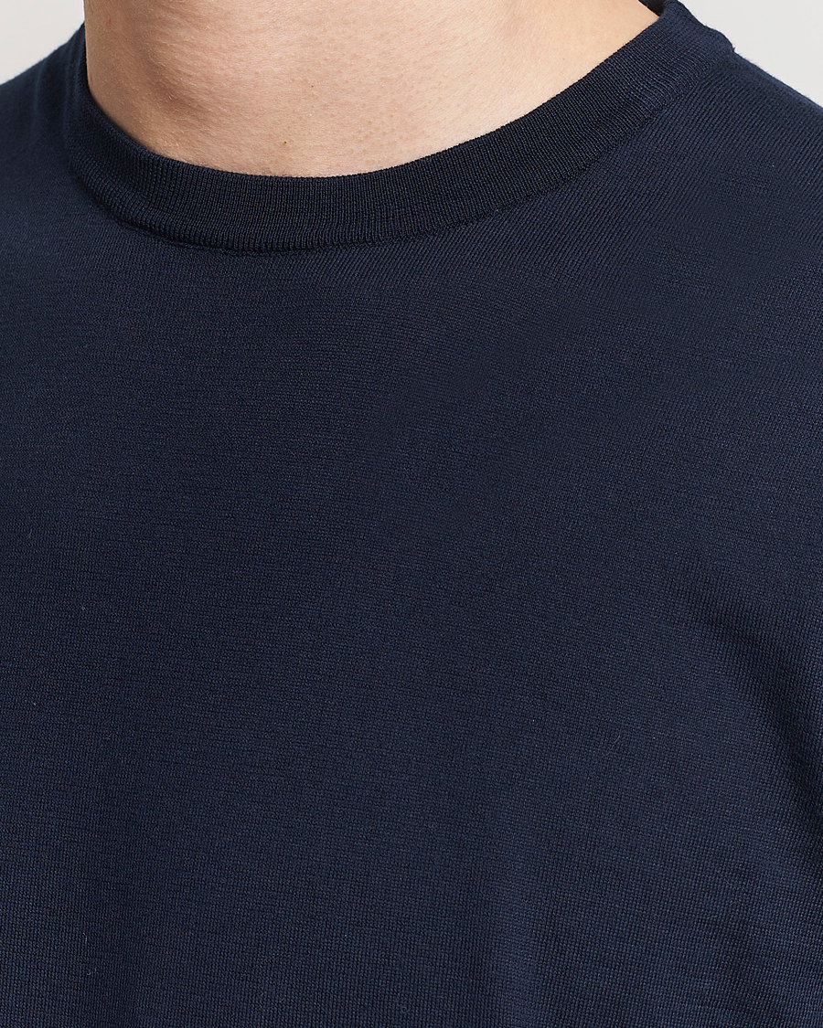 Herre | T-Shirts | Kiton | Sea Island Cotton Knit T-Shirt Navy
