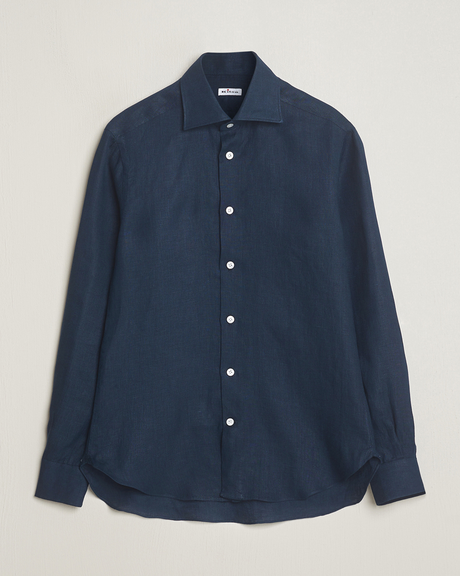 Herre | Skjorter | Kiton | Linen Sport Shirt Navy