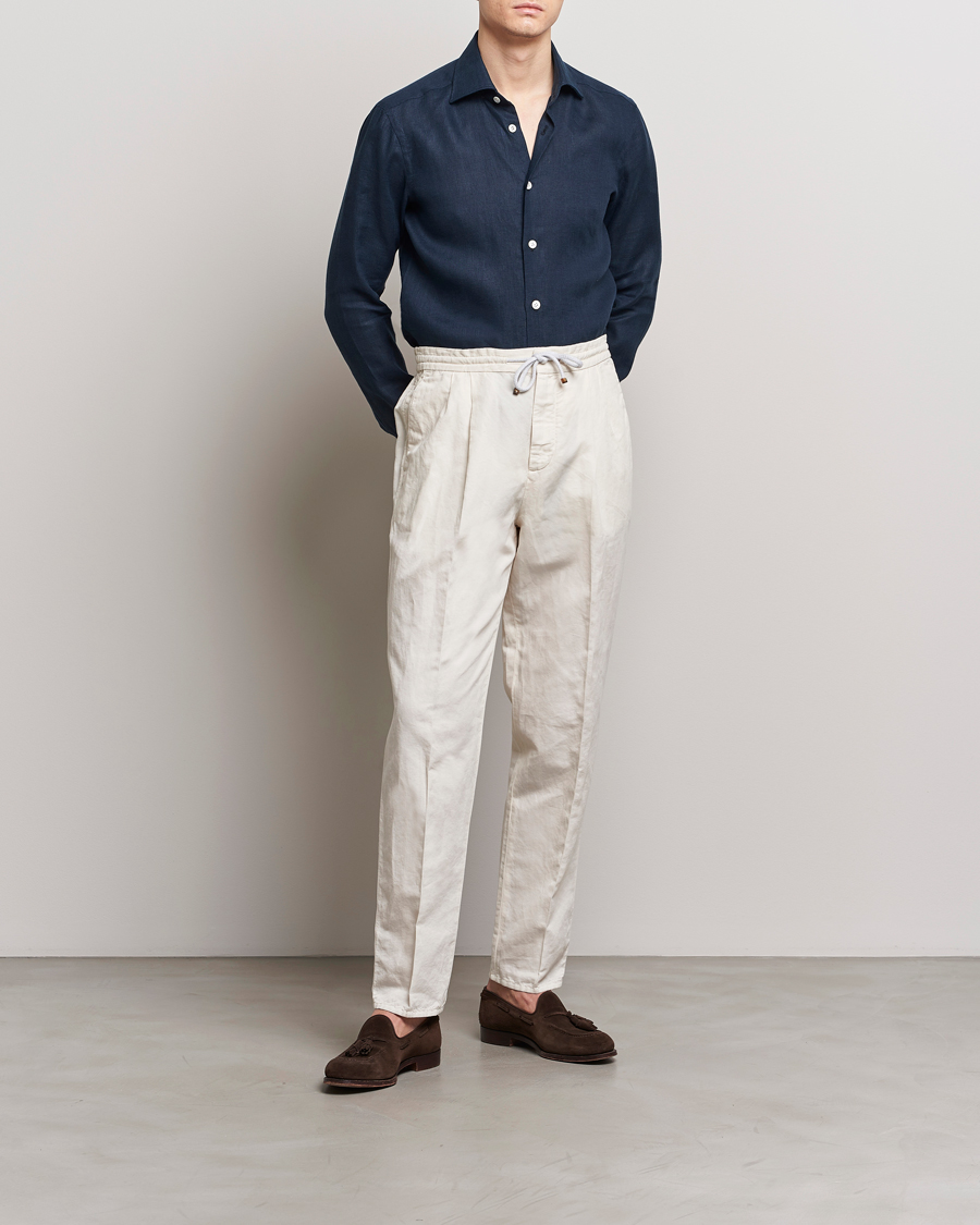 Herre | Skjorter | Kiton | Linen Sport Shirt Navy