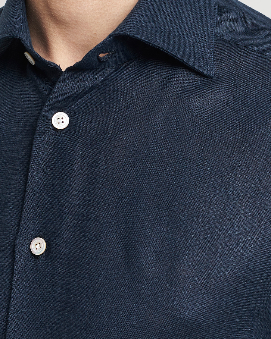 Herre | Skjorter | Kiton | Linen Sport Shirt Navy