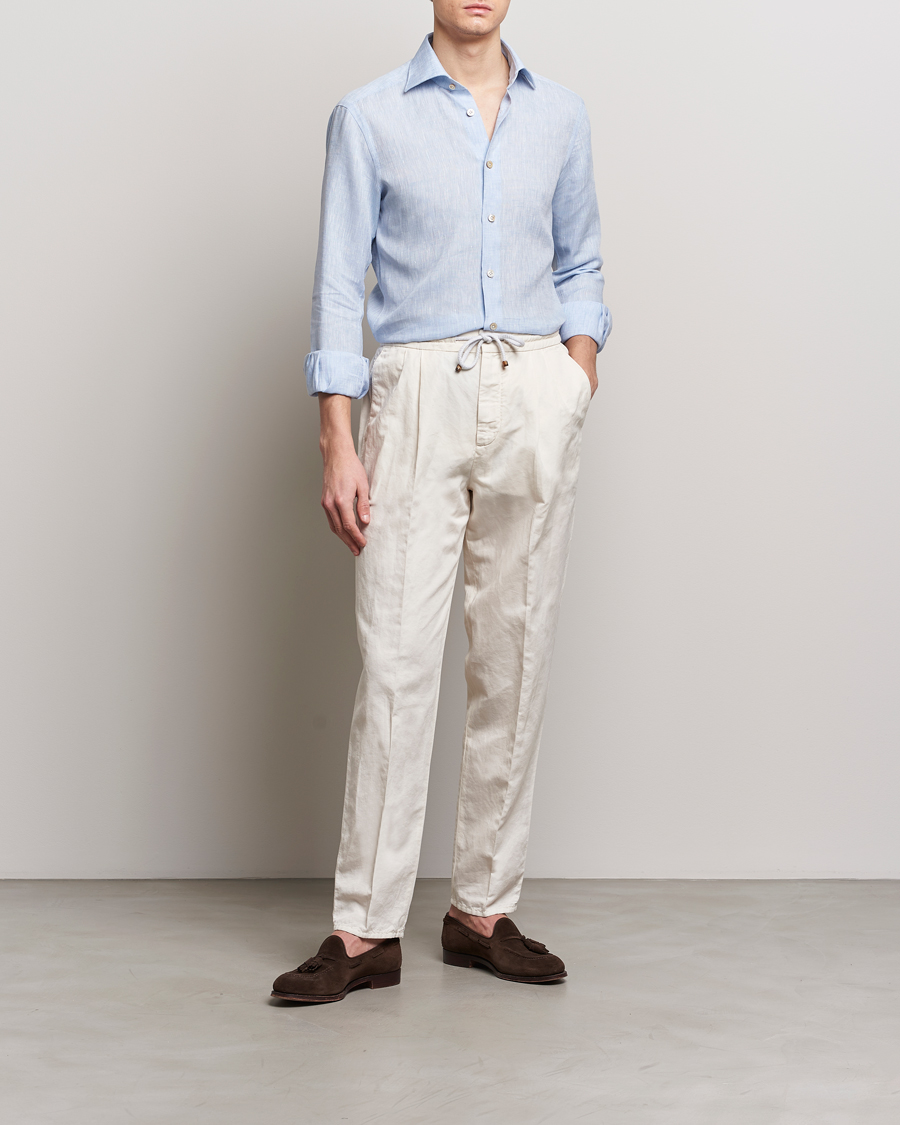 Herre | Skjorter | Kiton | Linen Sport Shirt Light Blue