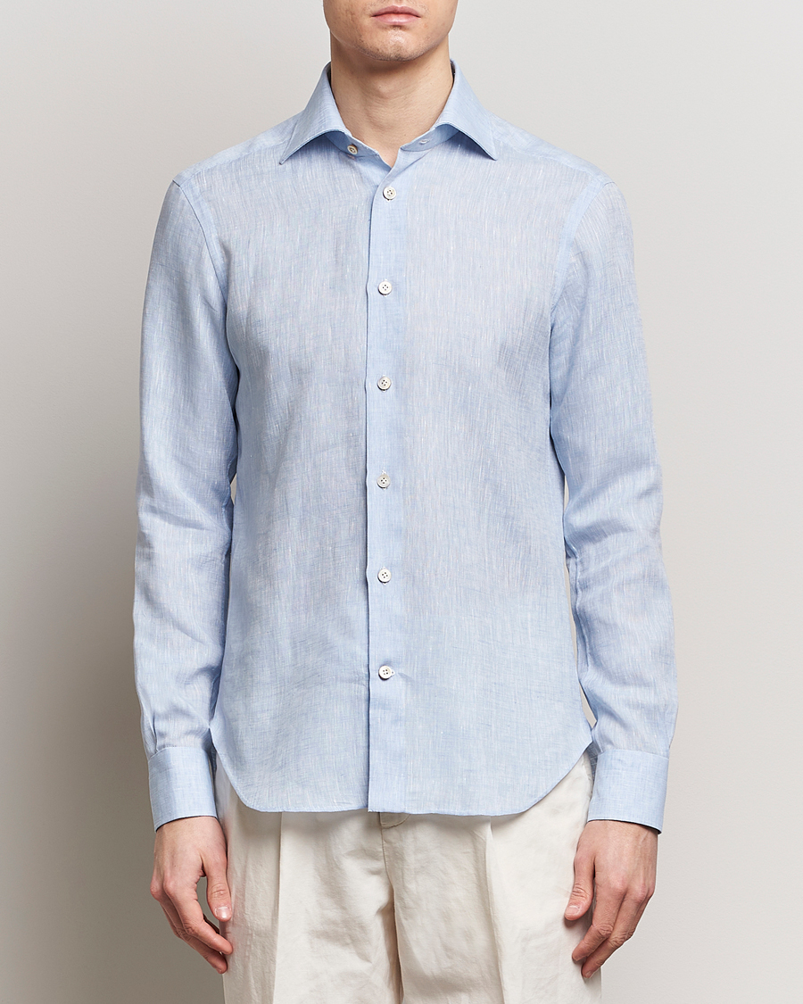 Herre | Sommer | Kiton | Linen Sport Shirt Light Blue