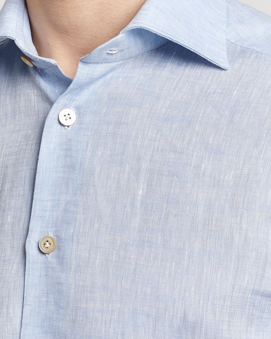 Herre | Skjorter | Kiton | Linen Sport Shirt Light Blue